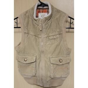 OshKosh Boys Reversible Vest Sz 4T Corduroy Tan Quilted Pockets Warm Fall Lined